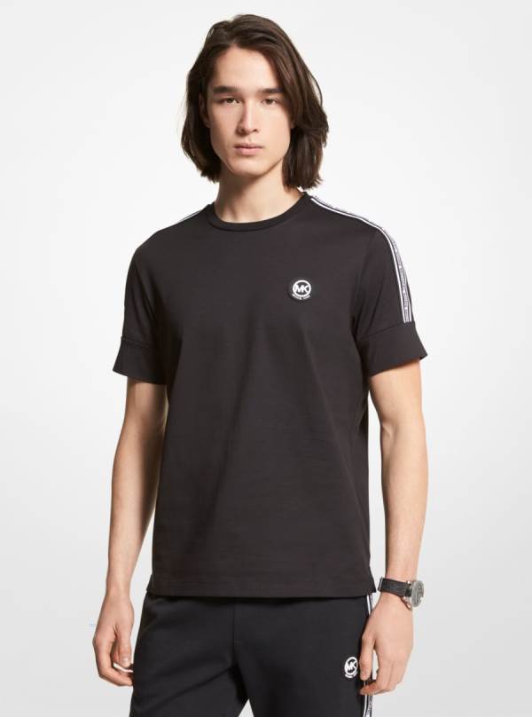 Panske Tricko Michael Kors Logo Tape Cotton Jersey Čierne - Oblecenie Michael Kors Sleva | RJAOF-4036